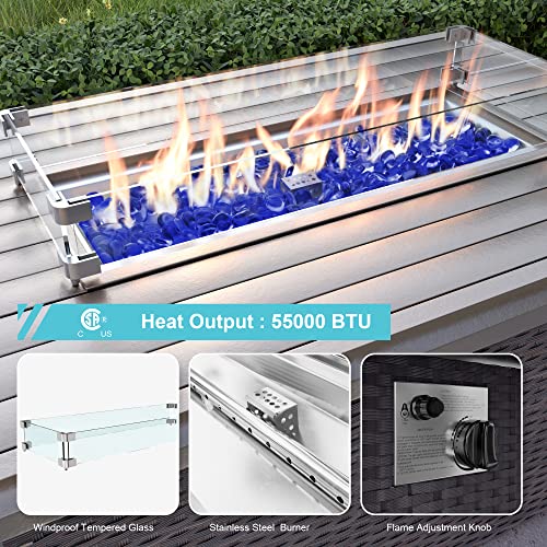 ALAULM 15 Pieces Outdoor Patio Furniture Set with Propane Fire Pit Table Outdoor Sectional Sofa Sets Patio Furniture 43" Gas Fire Pit Brown PE Rattan Patio Conversation Set w/12 Cushions (Blue)